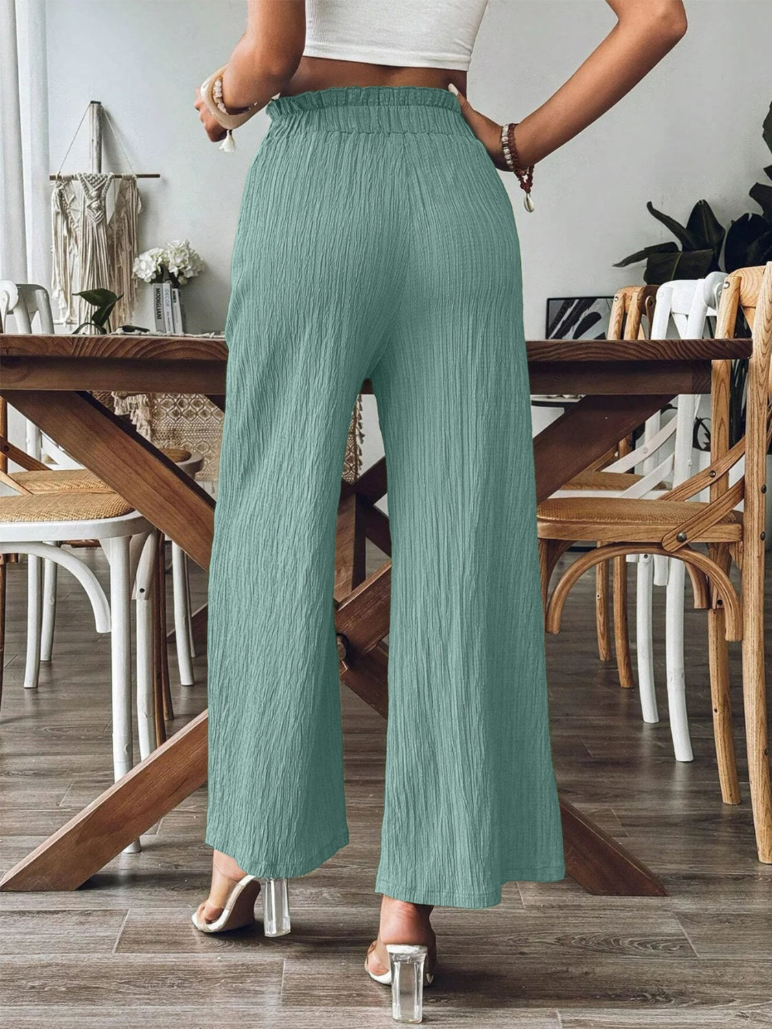 Pocketed Elastic Waist Wide Leg Pants Trendsi