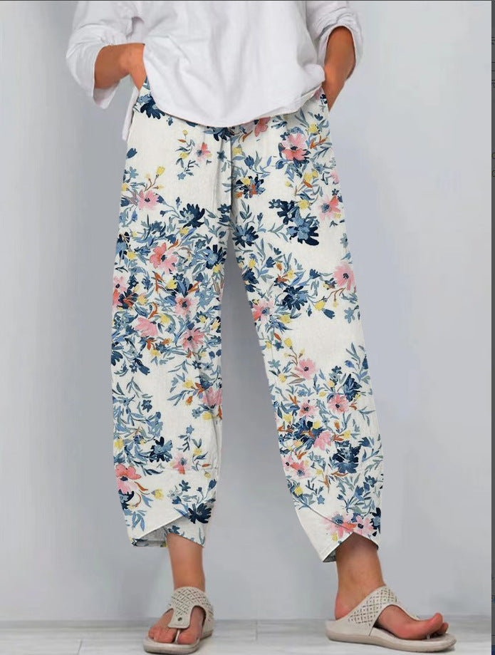 Printed Loose Casual Elastic Waist Straight-leg Pants ARZ