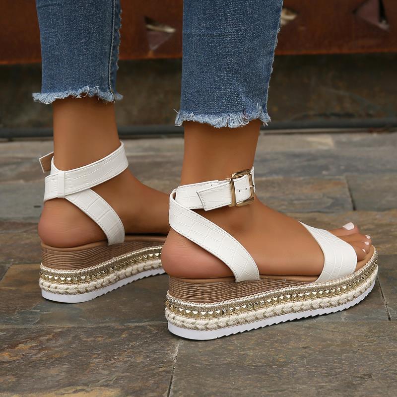 Summer Sandals Buckle Strap Hemp Wedges Platform Peep Toe Shoes Women ARZ