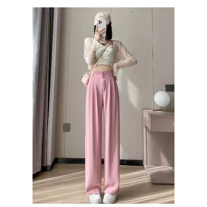 Green Ice Silk Wide-leg Pants Women's Summer Thin High Waist ARZ