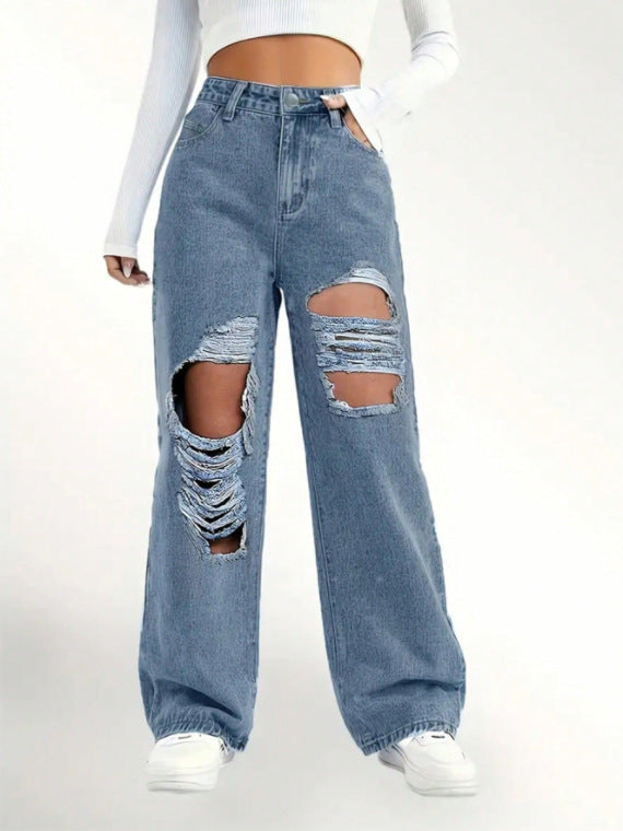 European And American Fashion Ripped High Waist Jeans ARZ