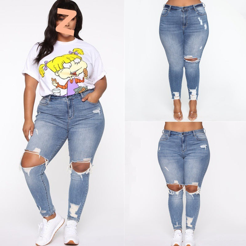 Women Clothes Ripped Plus Size Ladies Denim Pants Jeans ARZ