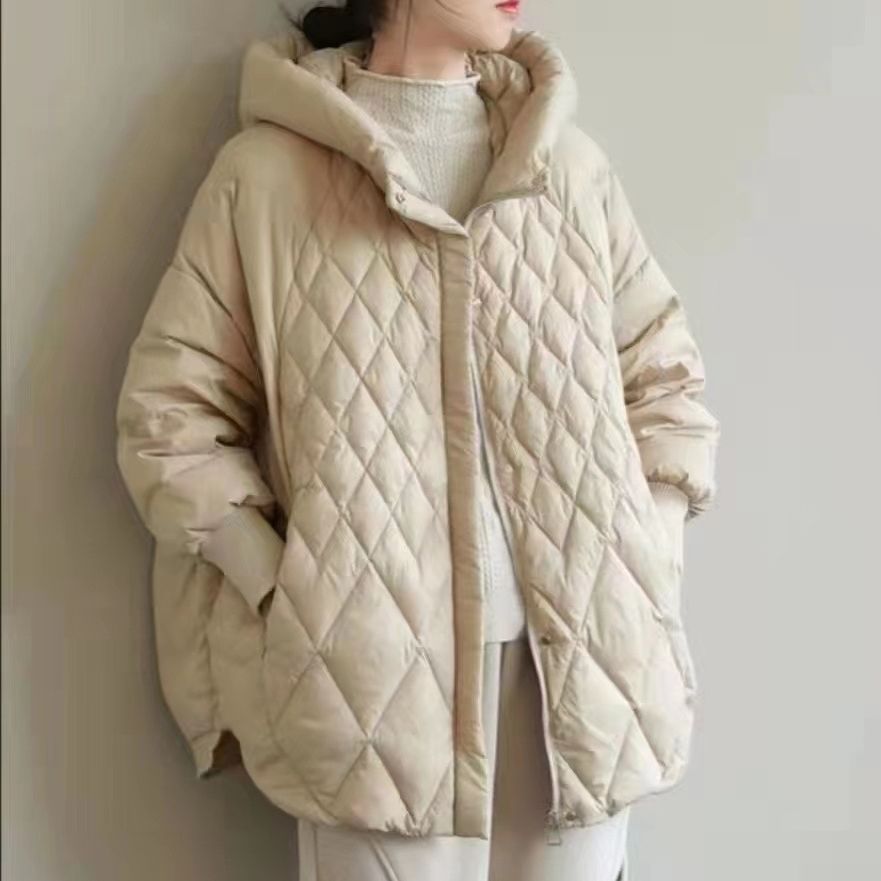 Diamond Lattice Artistic Loose White Duck Down Jacket ARZ