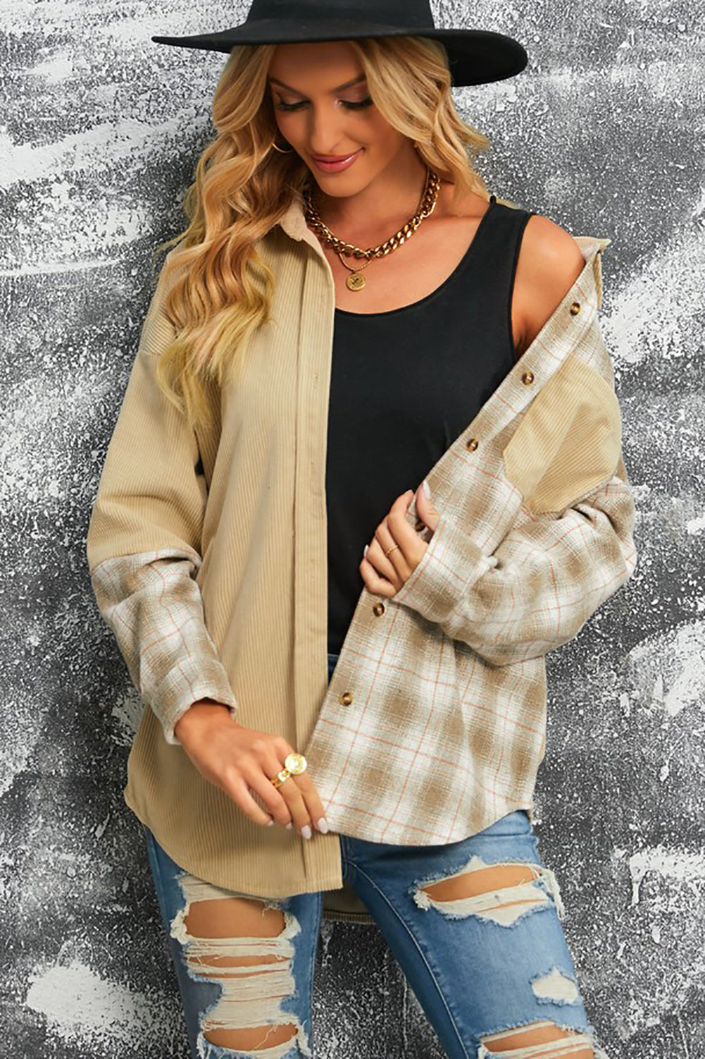 Plaid Button Up Drop Shoulder Shacket Trendsi