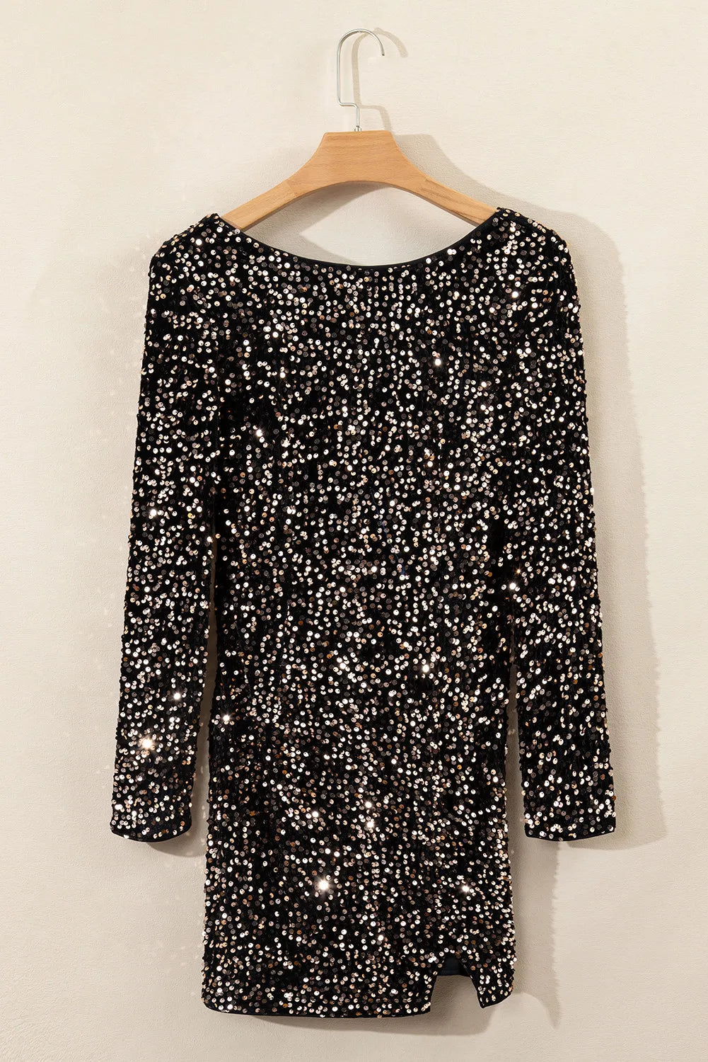 Backless Sequin Round Neck Long Sleeve Dress Trendsi