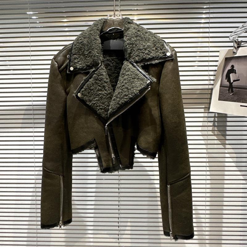 Lapel Fur Leather Coat Autumn Motorcycle Winter Jacket Coat ARZ