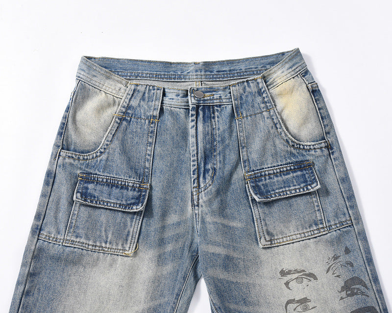 Niche Vintage Washed Printed Jeans ARZ