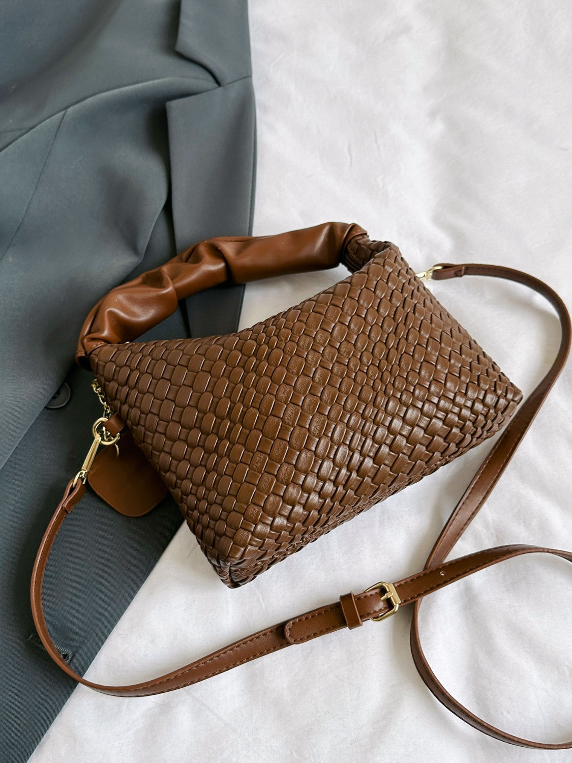 PU Leather Woven Crossbody Bag Trendsi