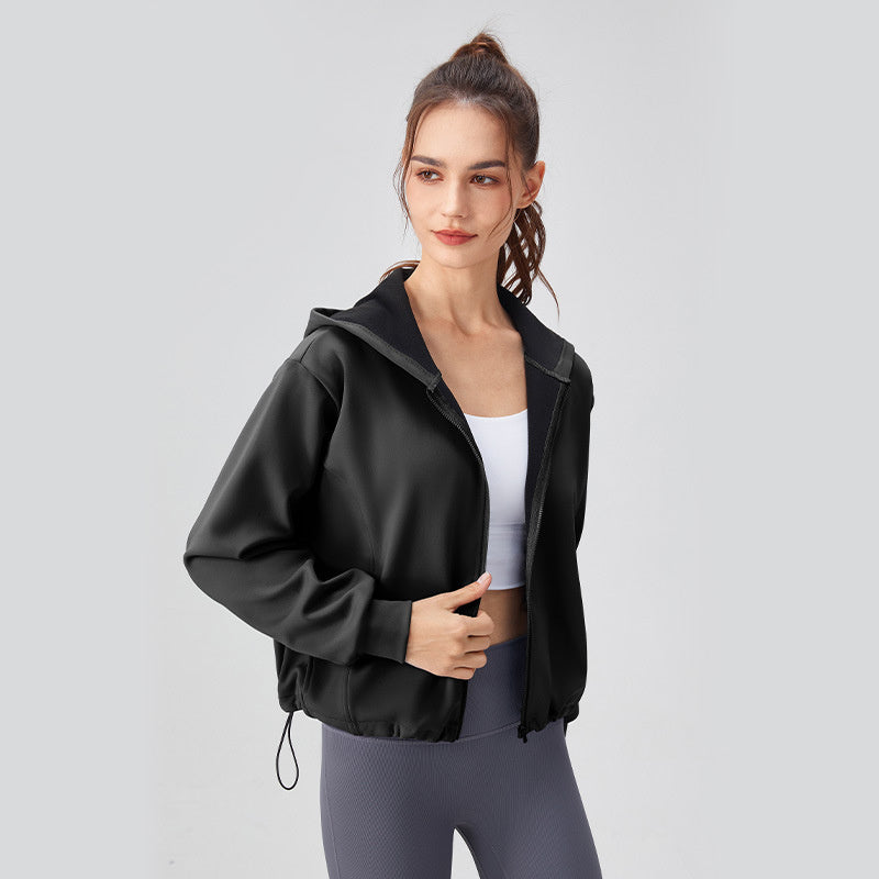 Women's Autumn And Winter Thickening Yoga Jacket Loose Hooded Warm Zipper Running Clothes ARZ