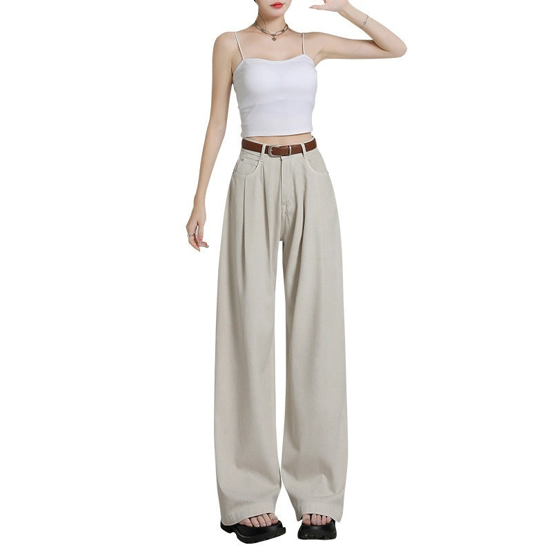 Summer Thin High Waist Belly Contracting Breathable Draping Lengthened Wide Leg Pants ARZ