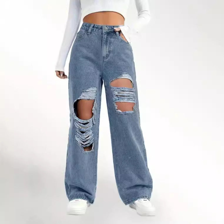 European And American Fashion Ripped High Waist Jeans ARZ