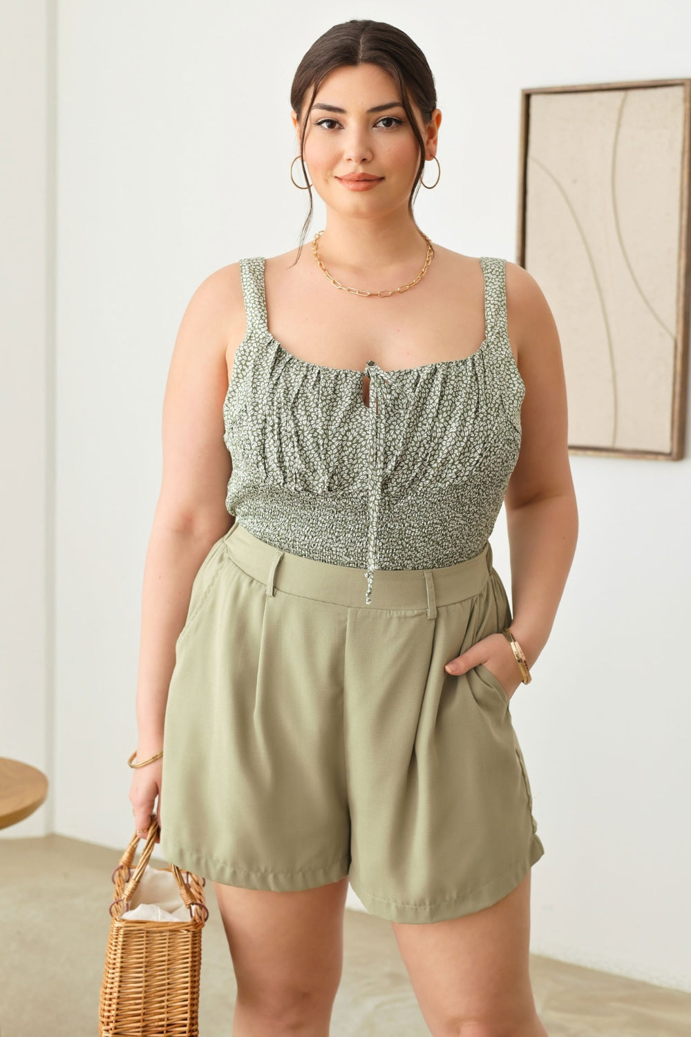 Zenobia Plus Size Half Elastic Waist Shorts with Pockets Trendsi