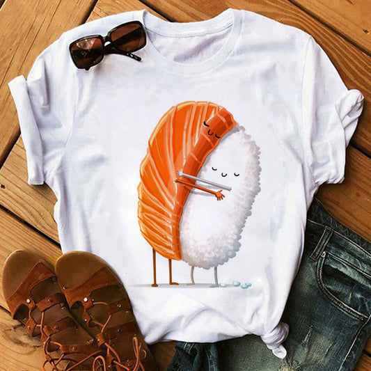 Summer Women Cute Sushi Hug Short Sleeve T-shirts ARZ