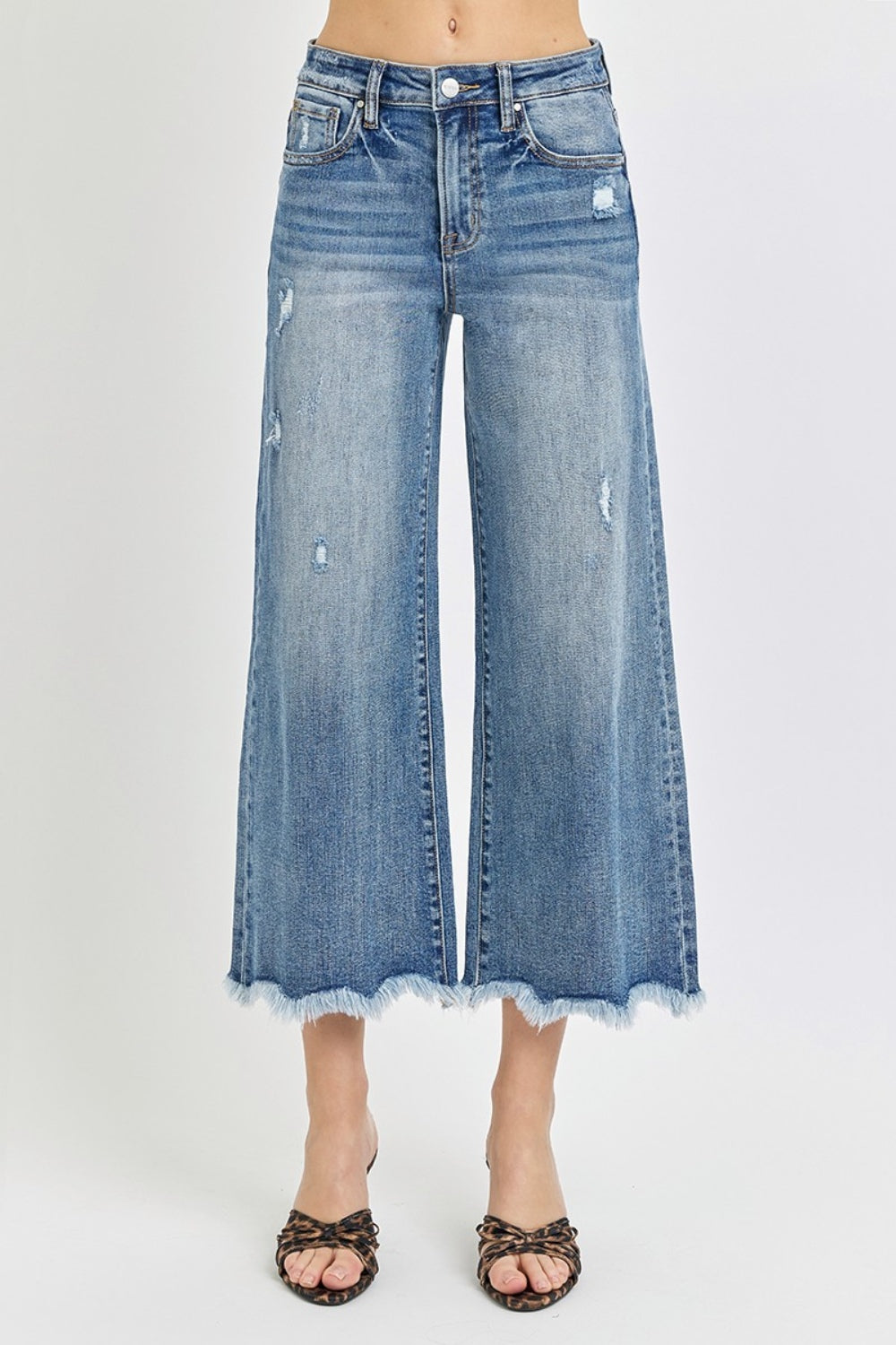 Risen High Rise Cropped Flare Jeans Trendsi