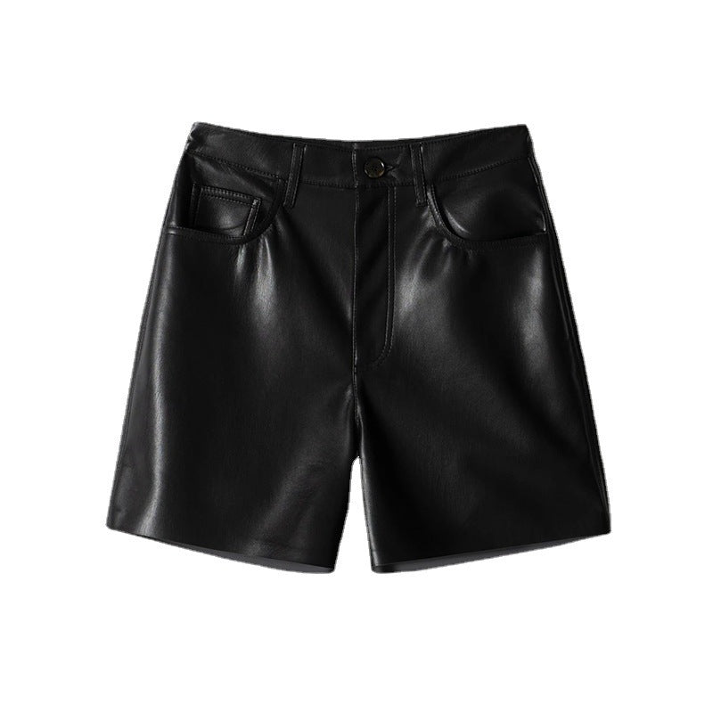 Women's Casual Niche Leisure Commute Leather High Waist Straight Shorts ARZ