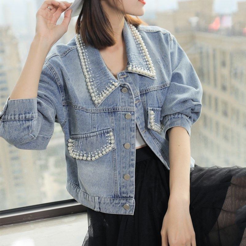 Women's Trendy Loose Petite Short Denim Jacket ARZ