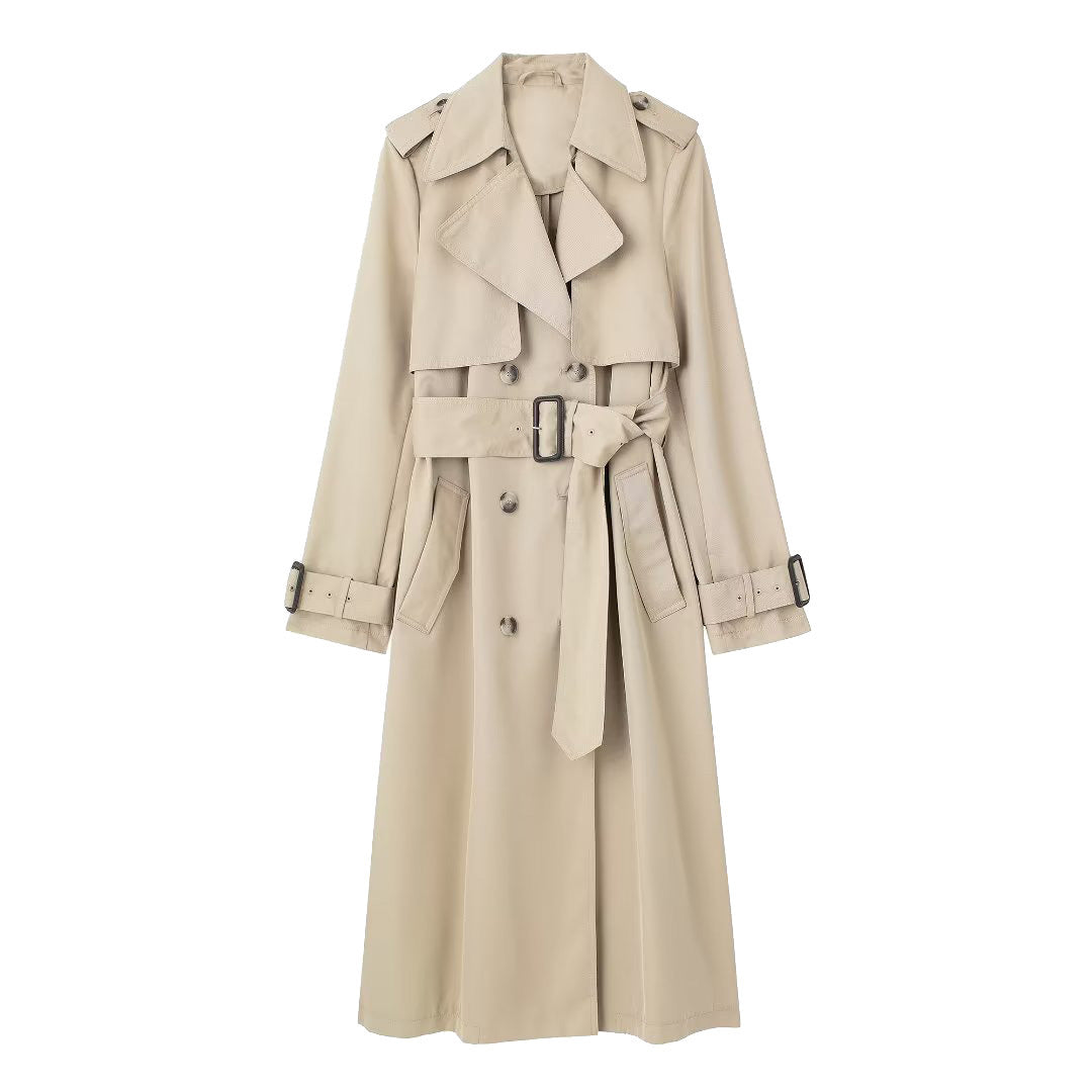 European, American And French Style Double Row Ornament Belt Trench Coat ARZ