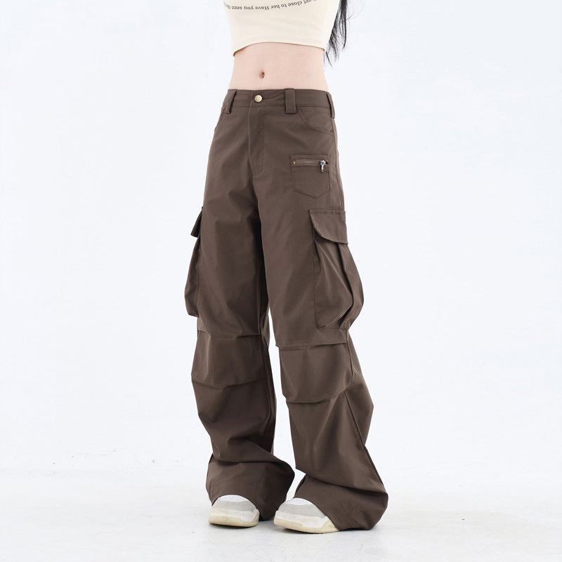 Personalized Pleated Large Pocket High Waist American Overalls For Women ARZ