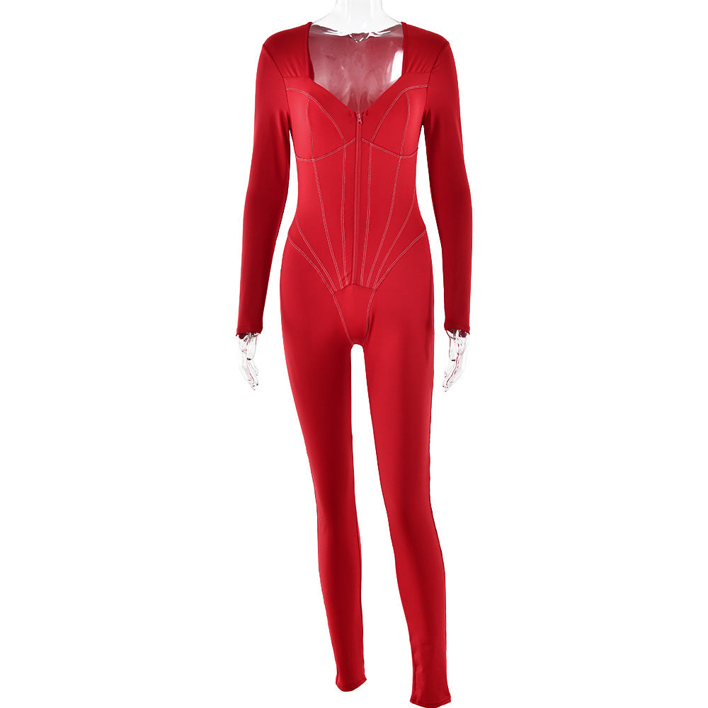 Sexy Tight Zipper Jumpsuit Autumn New ARZ