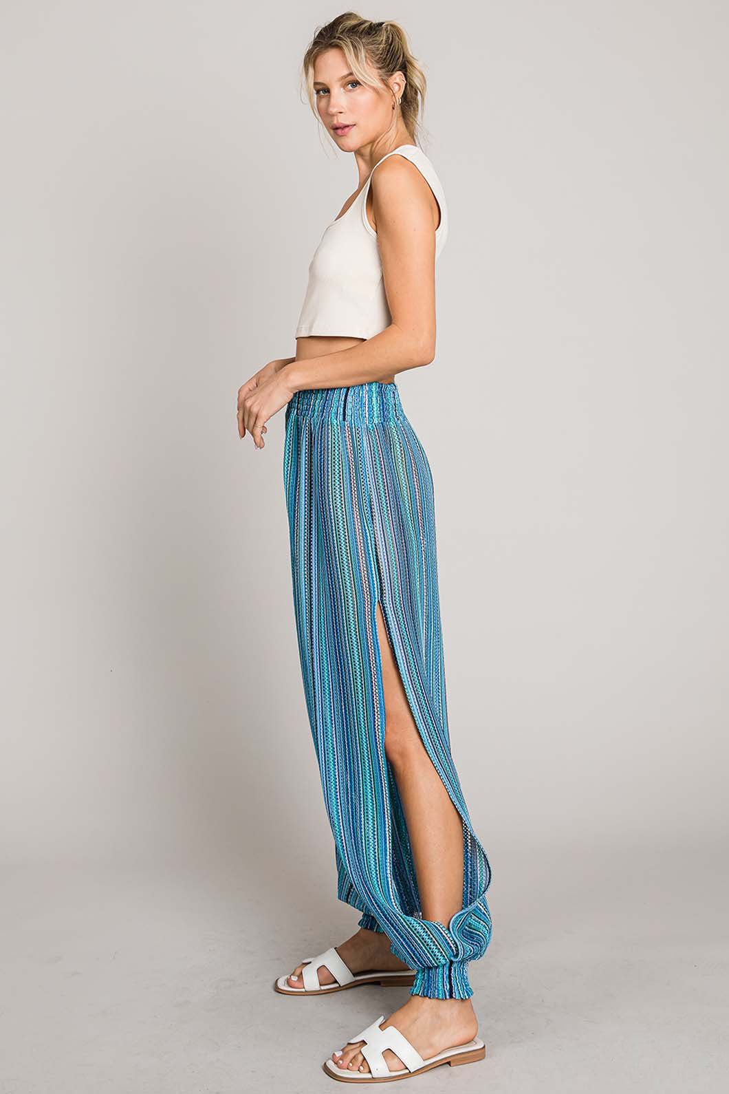 Cotton Bleu Striped Smocked Cover Up Pants | Nu Label Trendsi