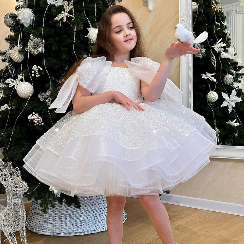 Girls' White Birthday Party Formal Dress Skirt ARZ