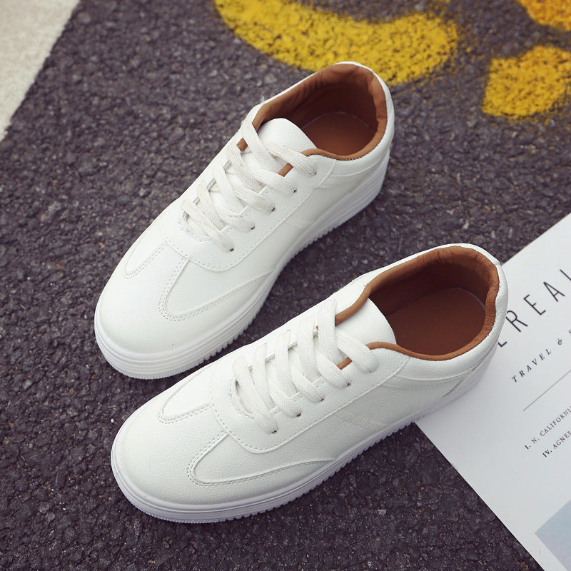 2021 New Spring Thick White Shoes Casual Shoes Female Korean Female Leather Shoes Solid Platform Shoes ARZ