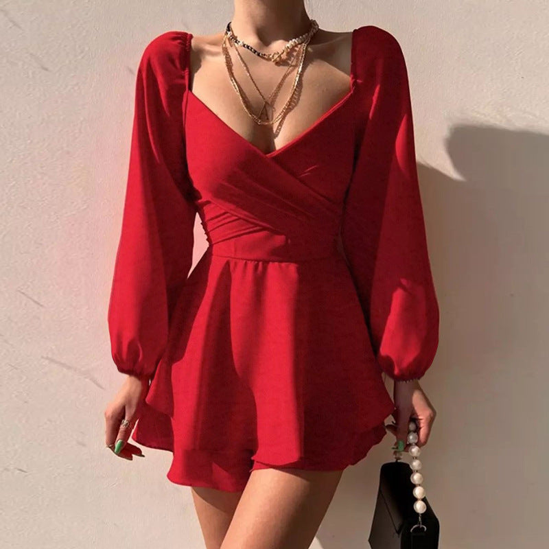 Fashion Style Temperament Leisure Long Sleeve A Swing Daily Style Slimming Dress ARZ