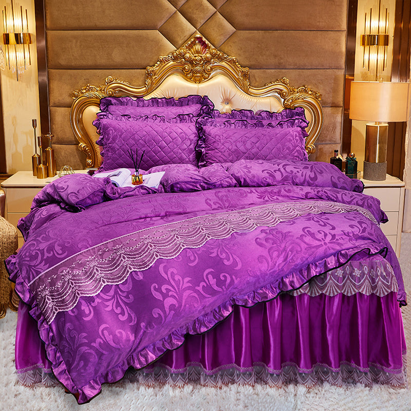 Lace Velvet Bed Skirt Four-piece Quilted ARZ