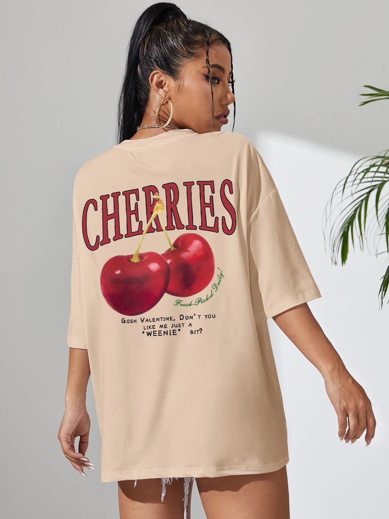 Cotton Women T-shirt Red Cherries Printed Tees Summer ARZ