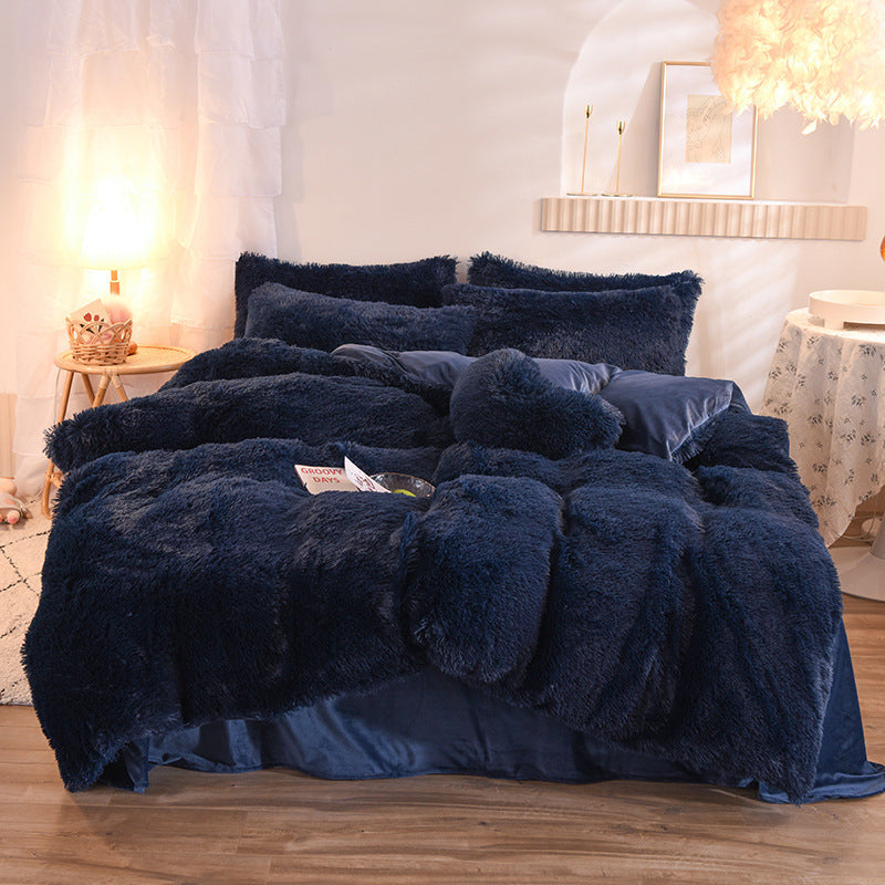 Luxury Thick Fleece Duvet Cover Queen King Winter Warm Bed Quilt Cover Pillowcase Fluffy Plush Shaggy Bedclothes Bedding Set Winter Body Keep Warm ARZ