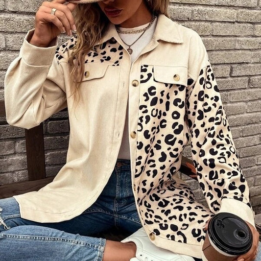 Cardigan Top Women's Autumn And Winter New Leopard Print Single-breasted Mid-length Jacket Shirt ARZ