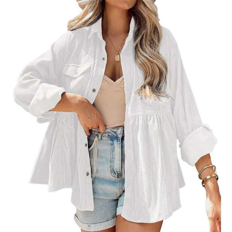 Fashion Corduroy Ruffled Shirt Top For Women ARZ