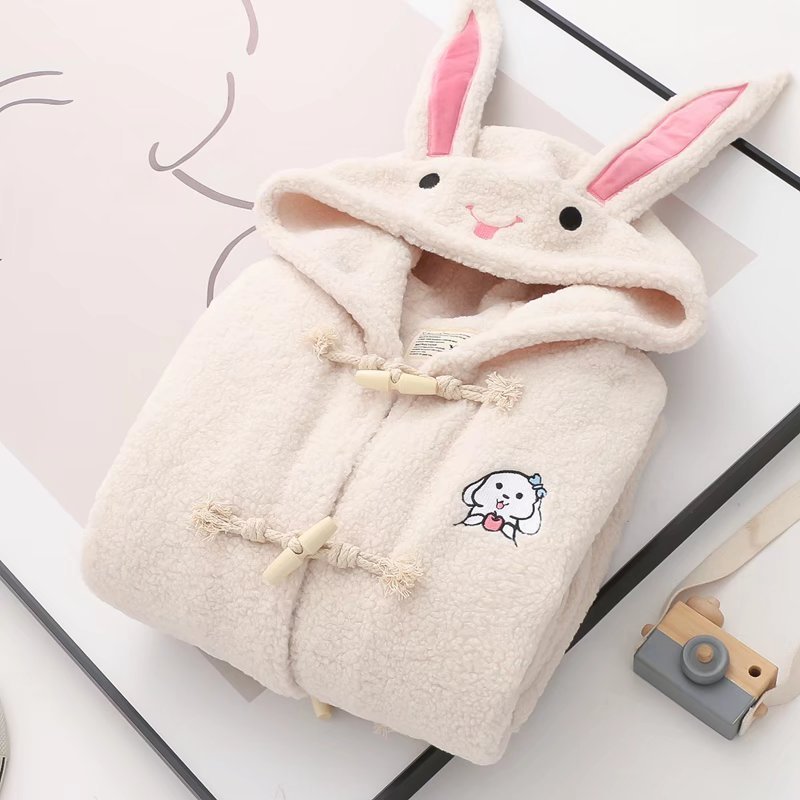 Winter Cartoon Little Lamb Cotton Velvet Thickening Embroidery Rabbit Mid-length  Jacket ARZ