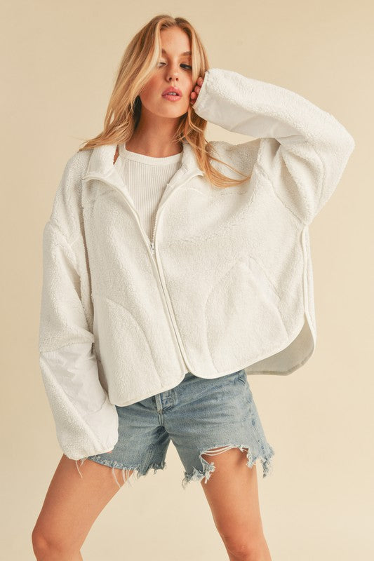 Aemi+Co Zip Up Drop Shoulder Fleece Jacket Trendsi