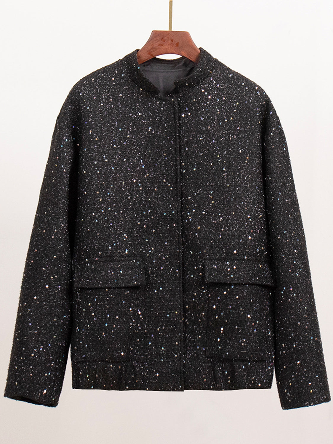 Sequin Detail Pocketed Long Sleeve Jacket Trendsi