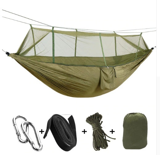 Outdoor Parachute Cloth Hammock Couble with Mosquito Net Light Portable Army Green Insect-proof Camping Aerial Tent ARZ