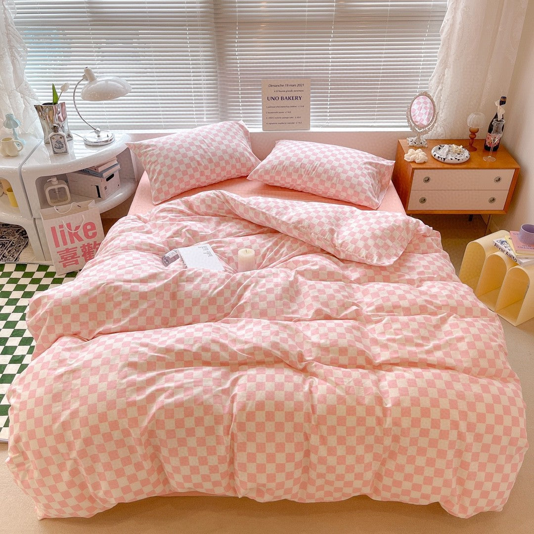 Cotton Checkerboard Bed Set Of Four Pieces ARZ