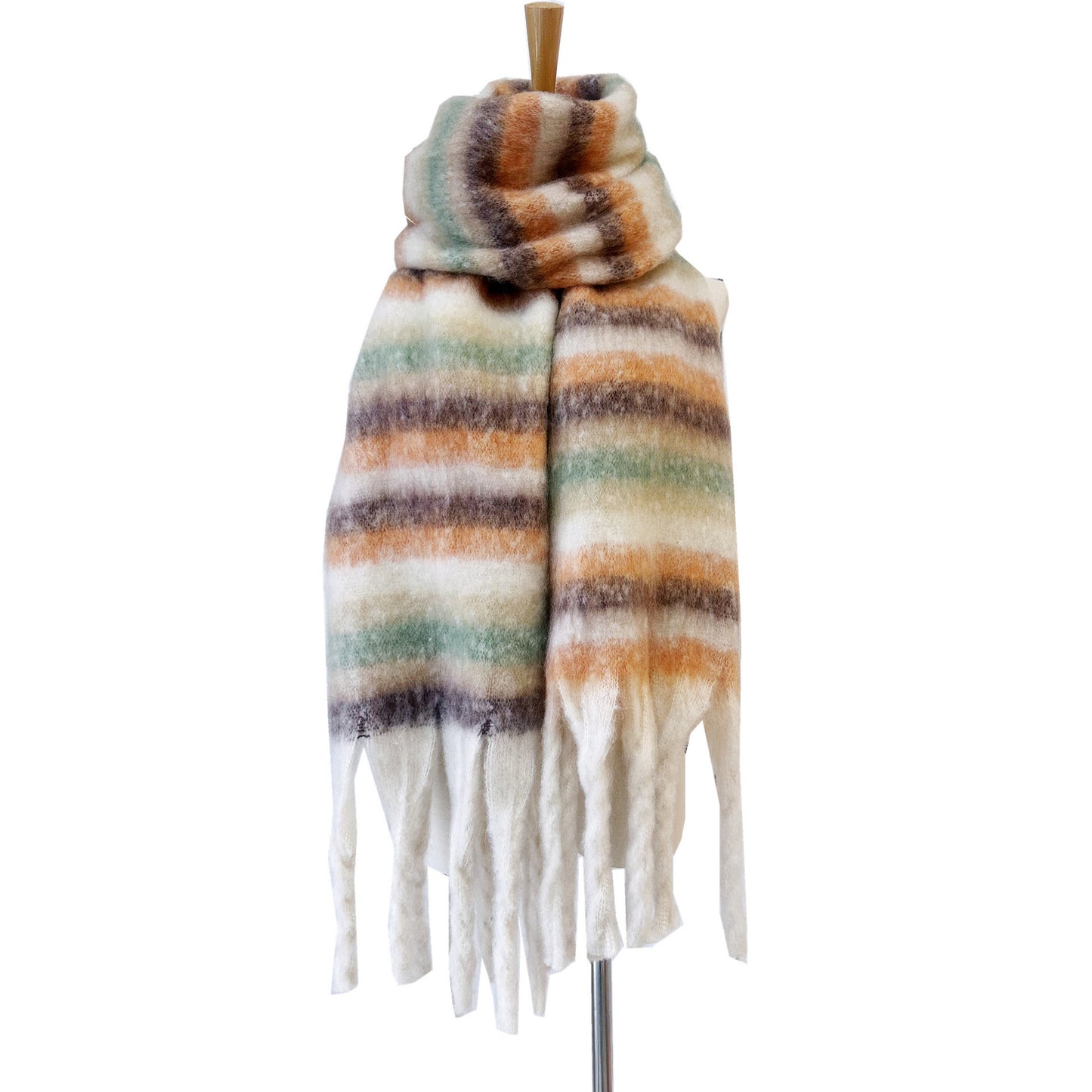 European And American Winter Thickened Circle Yarn Thick Braid Tassel Striped Scarf Shawl ARZ