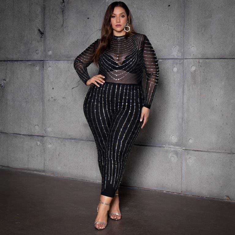 New High-stretch Mesh See-through Tight Jumpsuit Women ARZ