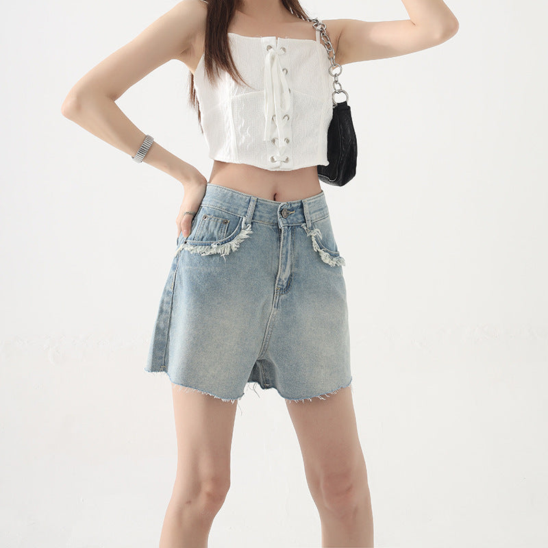 Summer New High Waist Slim Fit Tassel Denim Shorts For Women ARZ