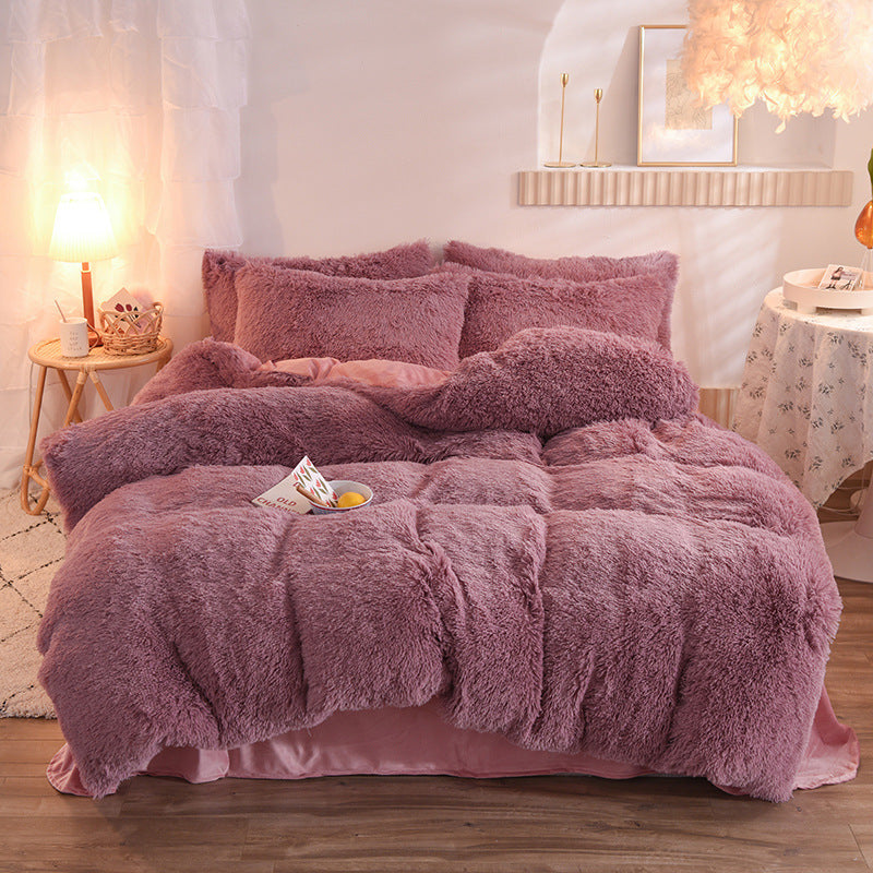 Luxury Thick Fleece Duvet Cover Queen King Winter Warm Bed Quilt Cover Pillowcase Fluffy Plush Shaggy Bedclothes Bedding Set Winter Body Keep Warm ARZ