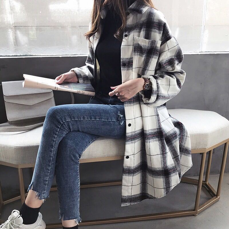 Plaid shirt female casual shirt coat ARZ