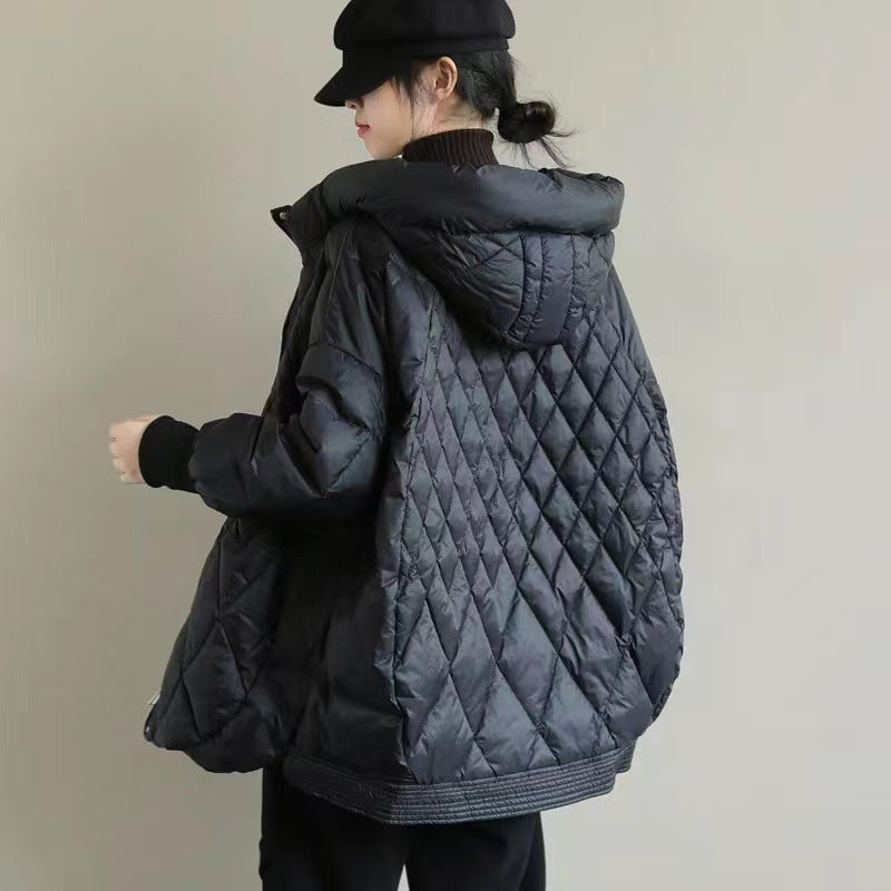 Diamond Lattice Artistic Loose White Duck Down Jacket ARZ