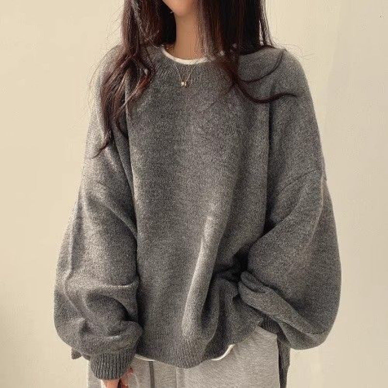 Temperament Crew Neck Pullover Lantern Sleeve Loose Sweater For Women ARZ