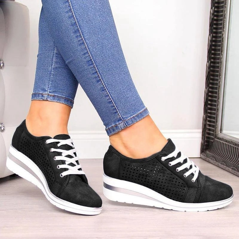 Wedge Shoes Summer Autumn Casual Canvas Sneakers Breathable Platform Sneakers Meddle Heel Pointed Toe Air Mesh Shoe ARZ