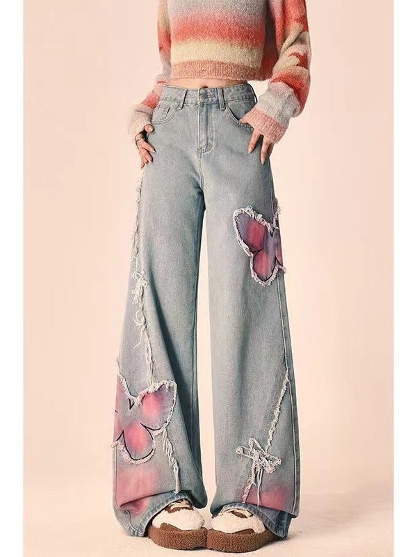 Tie-dyed Butterfly Slightly Spicy Jeans High Waist Slimming ARZ