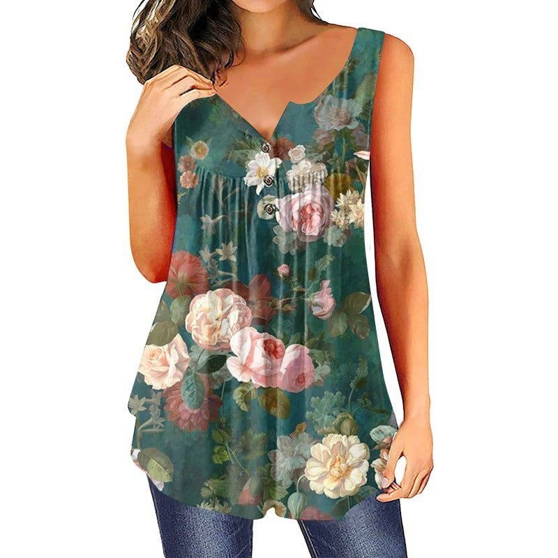 Sleeveless 3D Bohemian 3-Button Top ARZ