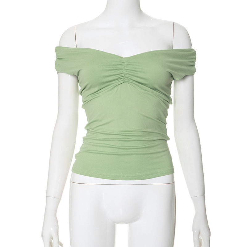 New Solid Color V-neck Sleeveless Pleated Camisole T-shirt Top ARZ