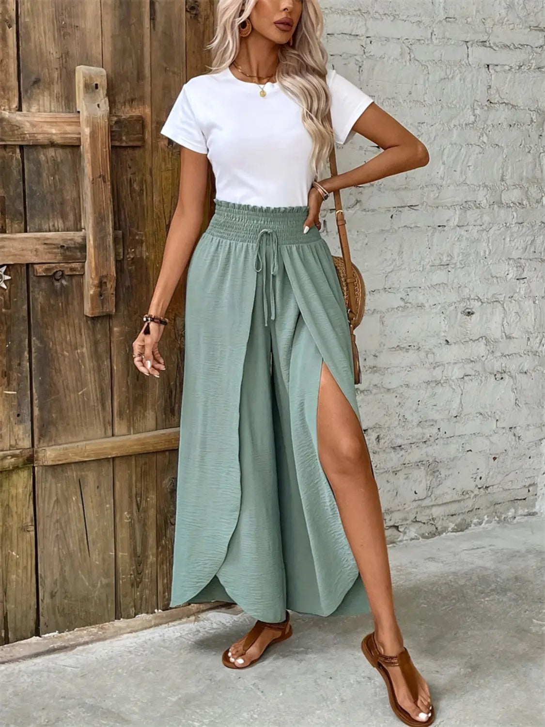 Tied High Waist Wide Leg Pants Trendsi