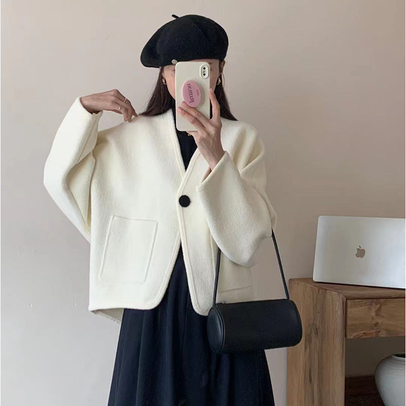 Korean Round Neck Woolen Coat ARZ